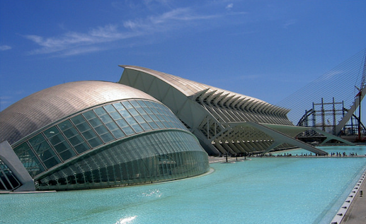 L’Hemifèric and the Prince Philip Sciences Museum,
    designed by Santiago Calatrava, in the City of Arts and Sciences of Valencia